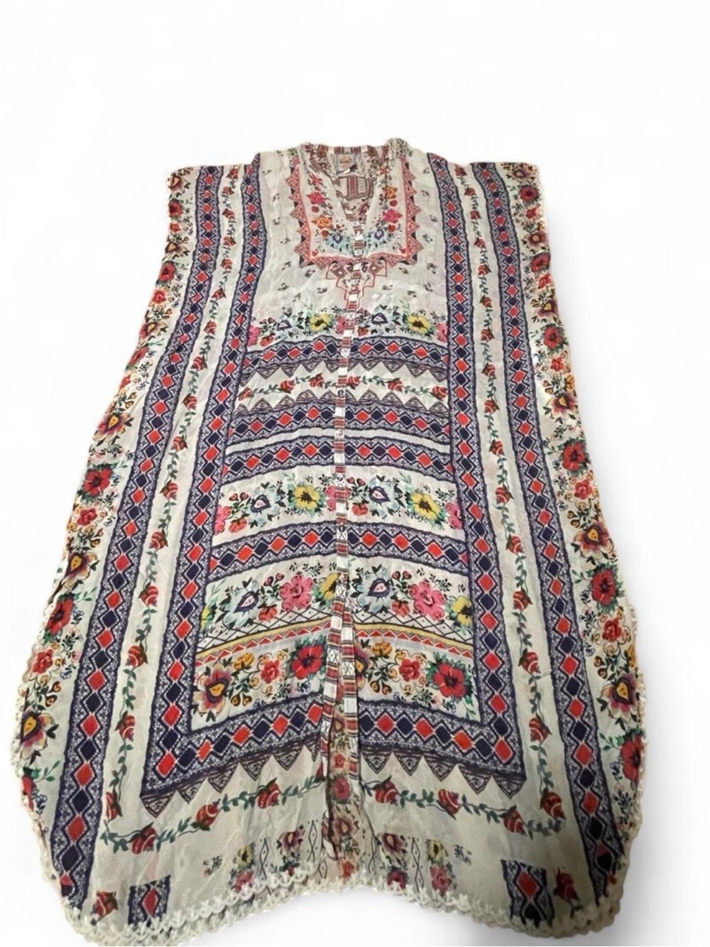 Johnny Was Matana Kaftan Dress XL Multicolor Floral Rayon Maxi Boho EUC - Picture 6 of 8